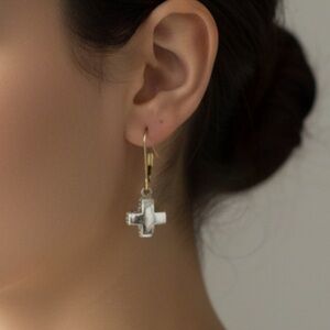 Sterling Silver & 18 Kt Gold Cross Dangle Earrings